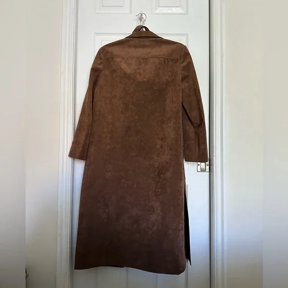 Vera Maxwell Vegan Suede Brown Trench Coat - Picture 3 of 7